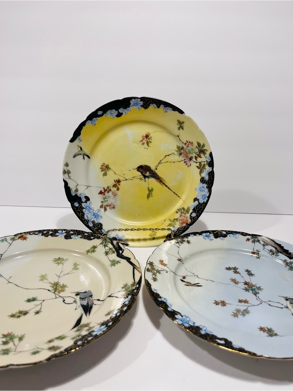 Antique Japanese Export Porcelain Hand Crafted & Hand Painted Plates Set of 3